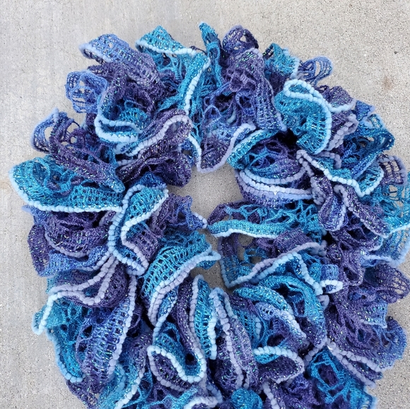 Handmade Crocheted Scarf New Never Worn Blues & Purples Handmade Sparkle Accent - Picture 3 of 4